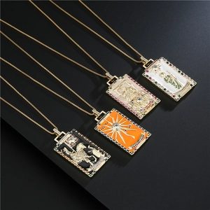 18K gold plated tarot pendant necklaces with colorful zircon stones in four styles