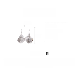 Detailed size view of silver floral drop earrings with white pearls and mesh petals