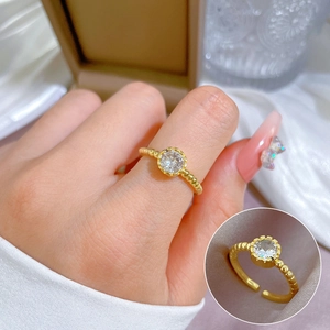 Minimalist Gold Plated Brass Zircon Ring Adjustable Open Bubble Band Crown Design Elegant Jewelry For Women