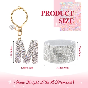 Glittering letter M diamond charm set with rhinestone ring for Stanley Cup accessories