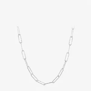 Hammered Paperclip Chain Necklace 925 Sterling Silver Irregular Textured Minimalist Jewelry For Women
