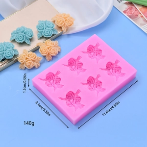 6-fach Silikonform Rose für DIY-Backen, 11,6x8,4 cm Abmessungen in Rosa