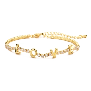 Elegant 18K gold plated LOVE letter bracelet with shimmering pavé zircon crystals