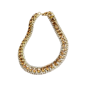 French style gold square rhinestone necklace with amber and clear crystals for women
