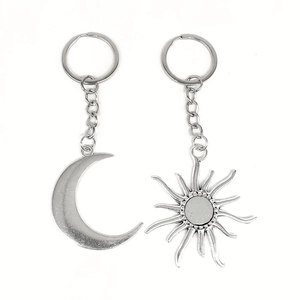 Vintage silver sun and moon pendant keychains set in high-quality alloy metal
