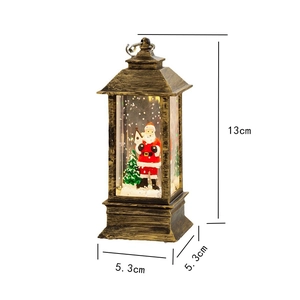 Detailed view of bronze Christmas lantern with Santa Claus and 13cm size specifications