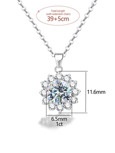 Nahaufnahme der 1ct Moissanit Halo Anhänger Halskette mit 39+5cm verstellbarer Kette.