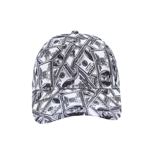 Casquette de baseball mixte mode 2025 avec motif imprimé billets de dollars noir et blanc