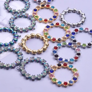Polished 18k gold plated round rhinestone charms in various colors for DIY jewelry making