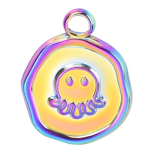 Polished stainless steel octopus charm with iridescent rainbow finish for DIY jewelry