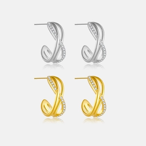 925 Sterling Silver Geometric Cross Stud Earrings Micro Pave Zirconia Minimalist C-Shape Hoop Earrings Fashion Jewelry Gift