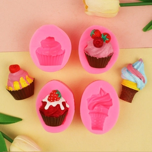 Lot de moules en silicone rose pour cupcakes à la fraise et bougies de glace