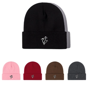Unisex Autumn Winter Knitted Beanie Hat Mushroom Embroidery Warm Acrylic Casual Trendy Cuff Beanie Soft Skull Cap