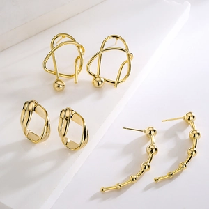 Irregular Geometric Stud Earrings Abstract Twisted Gold Plated Copper Jewelry For Women Modern Niche Style