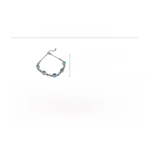 Detailed size specifications for aquamarine zircon bow bracelet in copper and silver finish