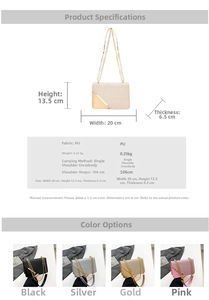 Detailed size specifications for women's vintage chain crossbody bag with four colors