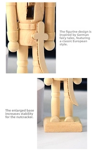 Detailed view of 13cm wooden nutcracker with widened base for enhanced stability