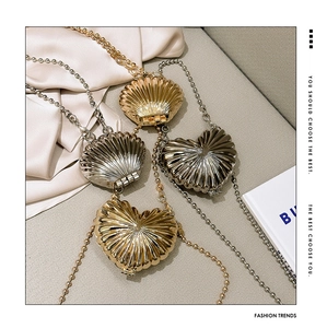 Chic mini shell and heart shaped metal bags with radiant texture and fine bead chain