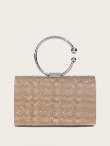 Elegant Evening Bag Rhinestone Studded Clutch With Metal Ring Handle Luxury Party Wedding Handbag For Women Sparkly