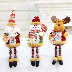 Ornamenti Bambole Peluche Natale Babbo Natale Pupazzo Neve Renna Gambe Lunghe Seduto Maglia Flanella Perline Legno Casa
