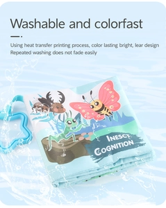 Washable baby cloth book with colorful insect patterns and durable star-shaped clip