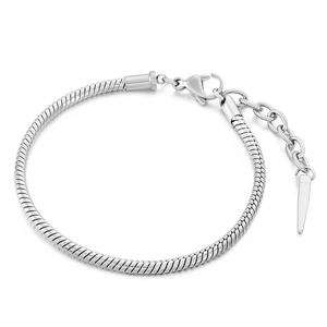 Silver stainless steel snake chain bracelet with lobster clasp and adjustable extension link