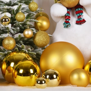 Christmas Ball Ornaments Gold Plastic Festive Tree Hanging Decorations Shiny Matte Glitter Finish Holiday Party Decor