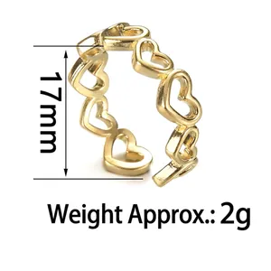18K gold plated stainless steel open ring featuring a minimalist heart link pattern design