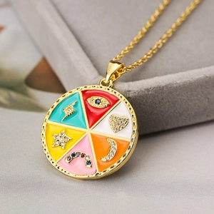 Bohemian gold plated necklace with zircon star and colorful rainbow eye pendant