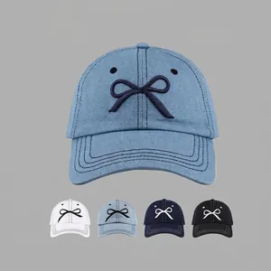 Bowknot embroidered denim baseball cap for women, stylish sun protection summer hat