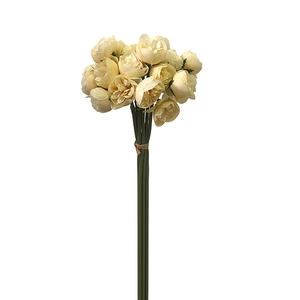 Artificial 27-head tea rose and peony bouquet in cream beige with green stems for weddings