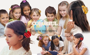Set de pinces à cheveux rentrée scolaire avec formes bus scolaire, pomme et calculatrice