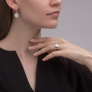 Elegant S925 sterling silver pave zircon disc earring and matching ring jewelry set