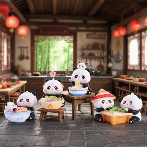 Cute Cartoon Panda Figurine Resin Desktop Ornament Chinese Style Gourmet Blind Surprise Gift Home Office Decor