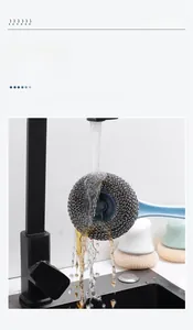 Detail of blue long-handle stainless steel cleaning brush with high heat resistance