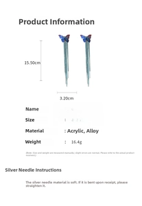 Detail view of butterfly tassel earrings with blue gradient acrylic and silver needles