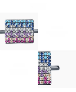 Detailed macro view of S925 silver ring featuring hand-set colorful 5A cubic zirconia