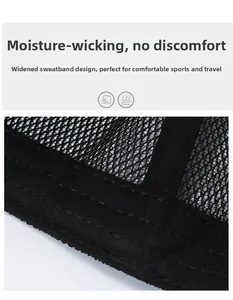 Detail of the wide moisture-wicking sweatband and breathable mesh on this black baseball cap