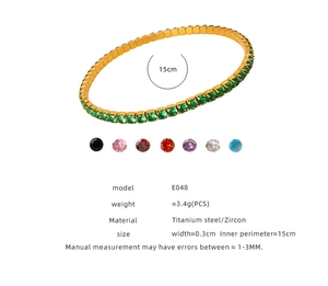 Detail of 18K gold plated titanium tennis bracelet with green zircon and size specs