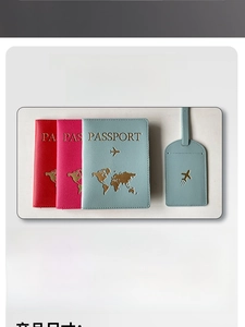 Detailed view of PU leather luggage tag and passport holder set with world map texture