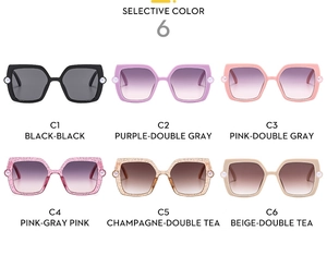 Detailed grid view showcasing six color options for square pearl children sunglasses