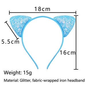 Blue sequin cat ear headband for kids with dimensions 18x16cm and candy color finish