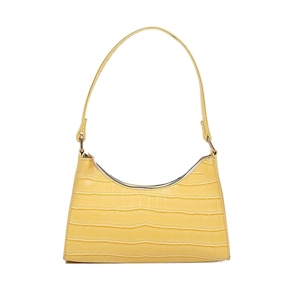 Retro bright yellow baguette shoulder bag with embossed crocodile texture for women