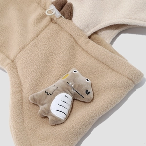 Warm winter kids dinosaur fleece hood with ear protection and adjustable drawstring