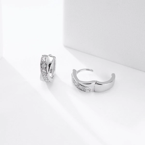 Macro shot of S925 sterling silver hoop earrings with micro-inlaid zircon stones