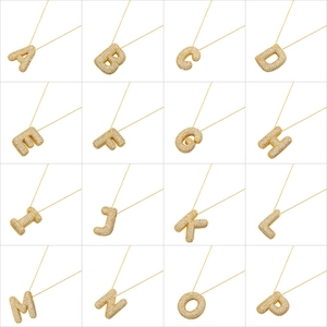 18K gold plated 26 English balloon letter necklaces with sparkling cubic zirconia pavé