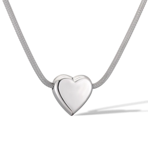 Silver 18K gold plated stainless steel necklace with 3D heart pendant and woven chain