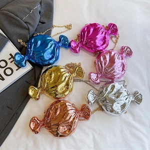Candy Shaped Clutch Crossbody Bag Acrylic Metallic Electroplated Hard Shell Evening Party Purse With Chain Strap