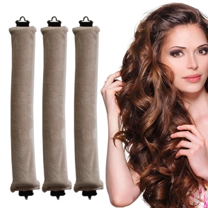 Trois bigoudis sans chaleur en velours beige pour des boucles et vagues larges