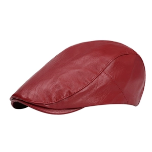 Classica coppola in pelle PU rosso scuro per uomo e donna con trama a grana fine